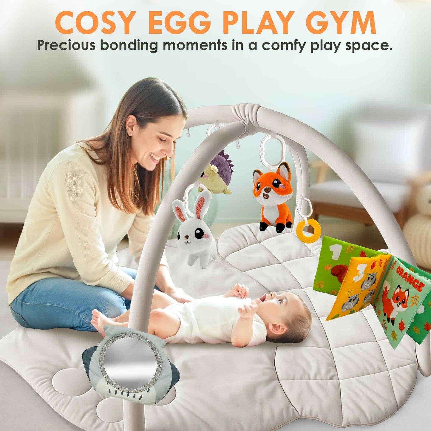 Baby Play Gym Mat with 6 Sensory Toys Acorn-Shaped Tummy Time Mat - Acorn